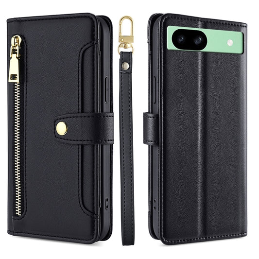 For Google Pixel 8a Sheep Texture Cross-body Zipper Wallet Leather Phone Case(Black) - Google Cases by PMC Jewellery | Online Shopping South Africa | PMC Jewellery | Buy Now Pay Later Mobicred