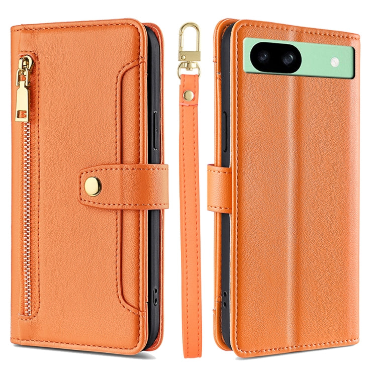 For Google Pixel 8a Sheep Texture Cross-body Zipper Wallet Leather Phone Case(Orange) - Google Cases by PMC TechLife | Online Shopping South Africa | PMC TechLife | Buy Now Pay Later Mobicred