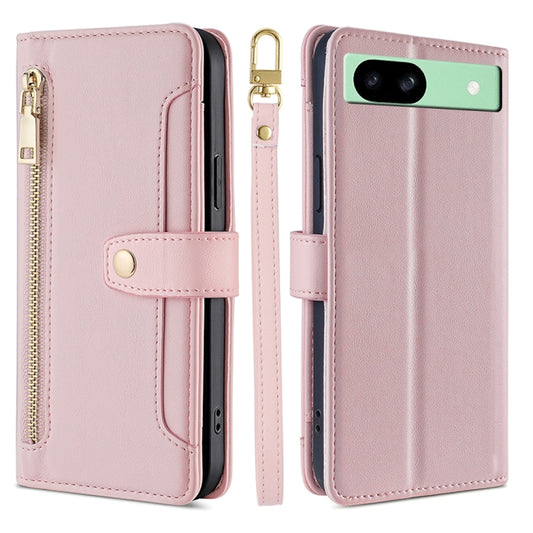 For Google Pixel 8a Sheep Texture Cross-body Zipper Wallet Leather Phone Case(Pink) - Google Cases by PMC Jewellery | Online Shopping South Africa | PMC Jewellery | Buy Now Pay Later Mobicred