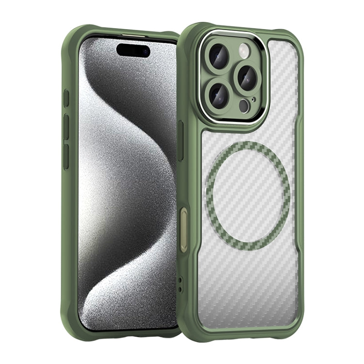 For iPhone 16 Pro Carbon Fiber Texture MagSafe Translucent Phone Case(Green) - iPhone 16 Pro Cases by PMC TechLife | Online Shopping South Africa | PMC TechLife | Buy Now Pay Later Mobicred