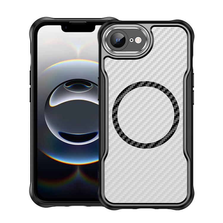 For iPhone 16e Carbon Fiber Texture MagSafe Translucent Phone Case(Black) - iPhone 16e Cases by PMC TechLife | Online Shopping South Africa | PMC TechLife | Buy Now Pay Later Mobicred