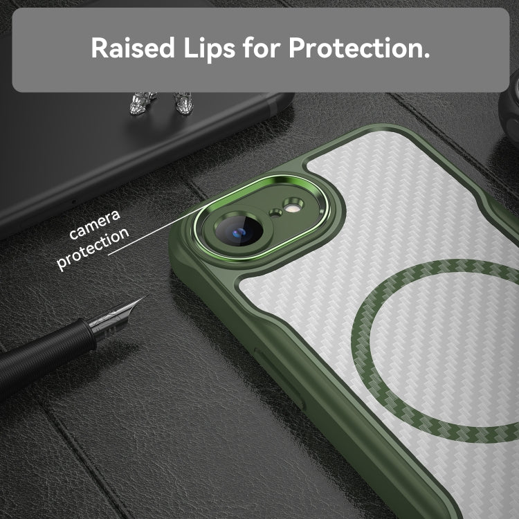 For iPhone 16e Carbon Fiber Texture MagSafe Translucent Phone Case(Green) - iPhone 16e Cases by PMC TechLife | Online Shopping South Africa | PMC TechLife | Buy Now Pay Later Mobicred