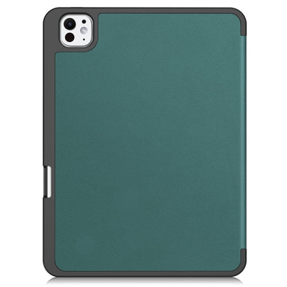 For iPad Pro 11 2024 Custer TPU Pure Color 3-Fold Holder Smart Leather Tablet Case with Pen Tray(Dark Green) - iPad Pro 11 2024 Cases by PMC Jewellery | Online Shopping South Africa | PMC Jewellery | Buy Now Pay Later Mobicred