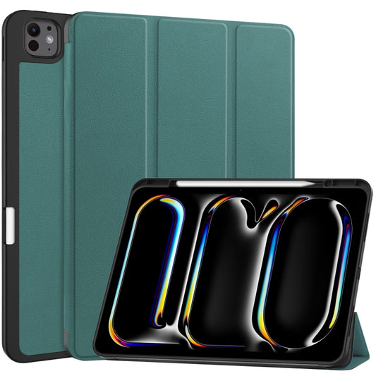 For iPad Pro 13 2024 Custer TPU Pure Color 3-Fold Holder Smart Leather Tablet Case with Pen Tray(Dark Green) - iPad Pro 13 2024 Cases by PMC Jewellery | Online Shopping South Africa | PMC Jewellery | Buy Now Pay Later Mobicred