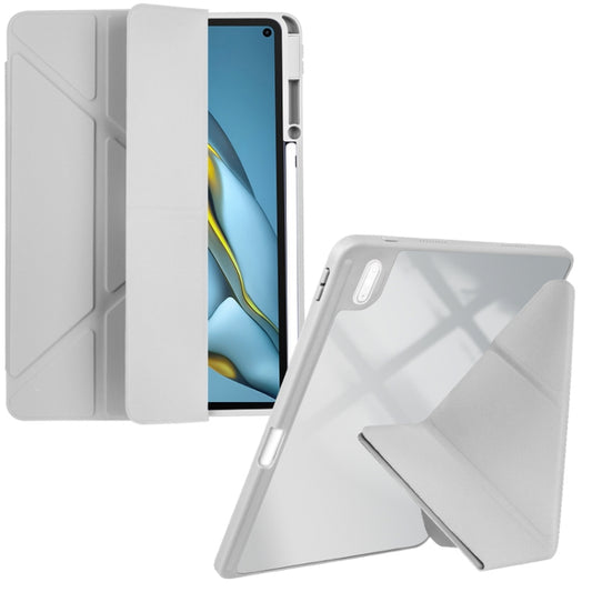 For Huawei MatePad 10.8 Clear Acrylic Deformation Leather Tablet Case(Grey) - Huawei by PMC Jewellery | Online Shopping South Africa | PMC Jewellery | Buy Now Pay Later Mobicred