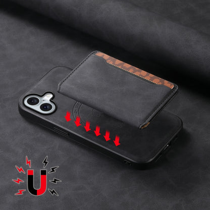 For iPhone 16 Denior D13 Retro Texture Leather MagSafe Card Bag Phone Case(Black) - iPhone 16 Cases by Denior | Online Shopping South Africa | PMC Jewellery | Buy Now Pay Later Mobicred