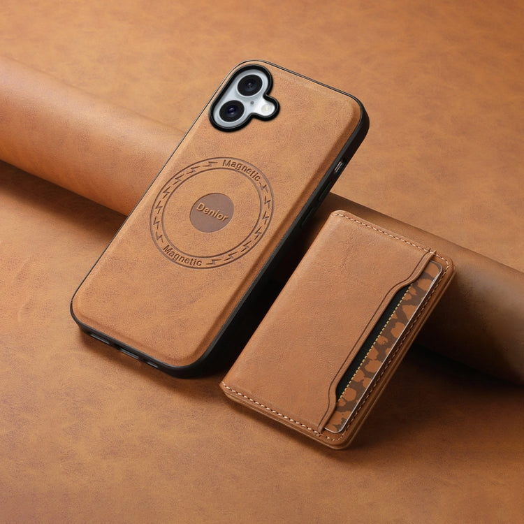 For iPhone 16 Plus Denior D13 Retro Texture Leather MagSafe Card Bag Phone Case(Brown) - iPhone 16 Plus Cases by Denior | Online Shopping South Africa | PMC TechLife | Buy Now Pay Later Mobicred