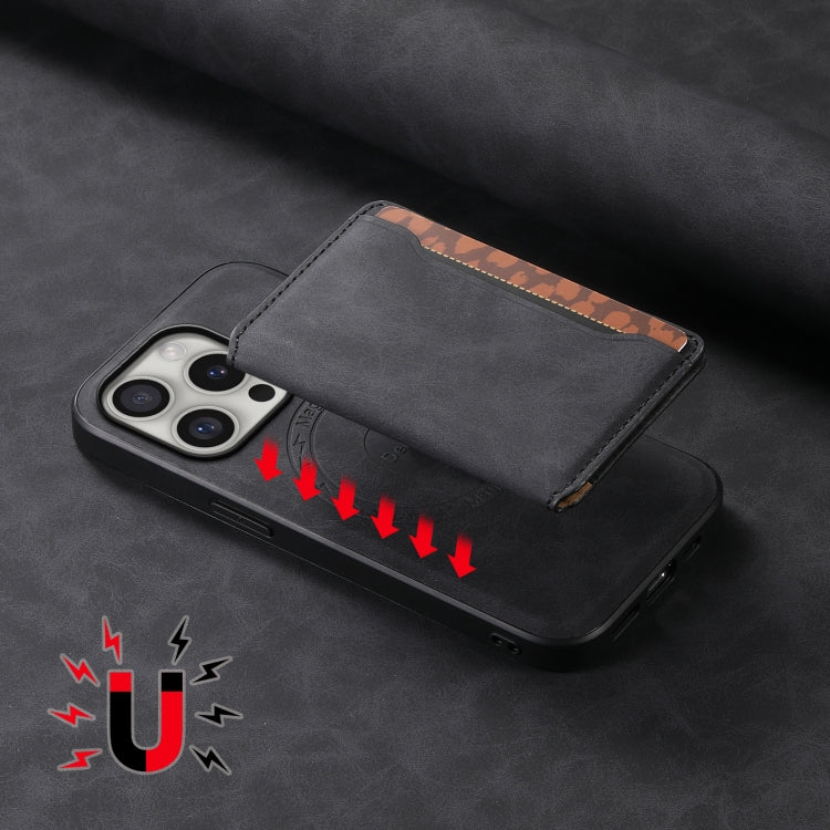 For iPhone 16 Pro Denior D13 Retro Texture Leather MagSafe Card Bag Phone Case(Black) - iPhone 16 Pro Cases by Denior | Online Shopping South Africa | PMC Jewellery | Buy Now Pay Later Mobicred