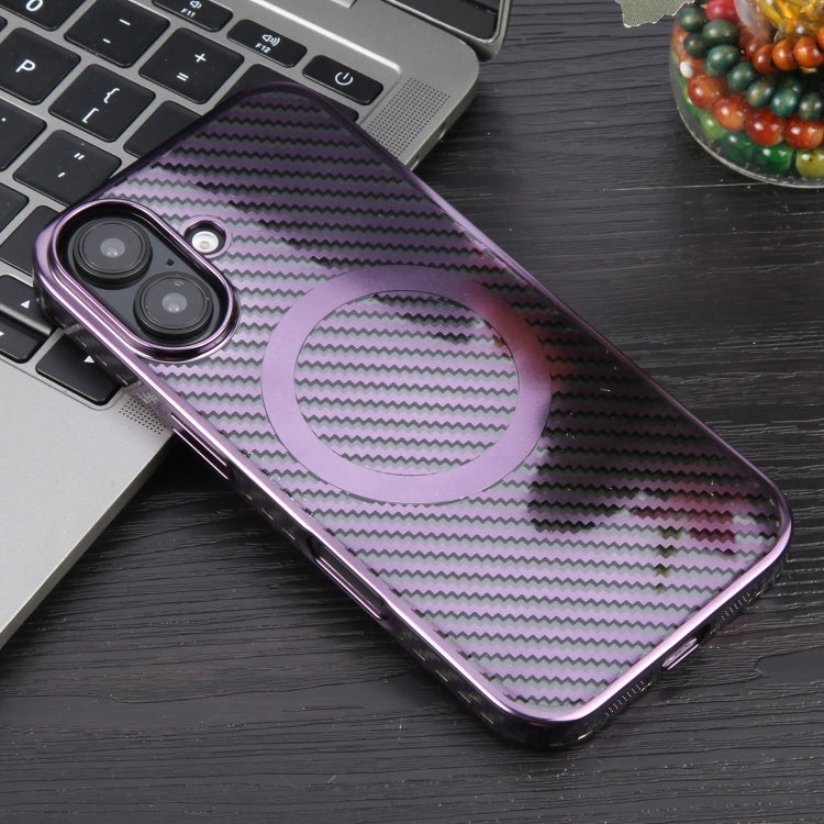For iPhone 16 Plus 6D Plated Carbon Fiber Clear Magsafe PC Phone Case(Aurora Purple) - free shipping - PMC Jewellery - Order now!