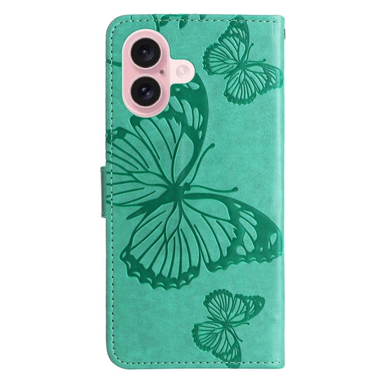 For iPhone 16 3D Butterfly Embossed Pattern Flip Leather Phone Case(Green) - iPhone 16 Cases by PMC TechLife | Online Shopping South Africa | PMC TechLife | Buy Now Pay Later Mobicred