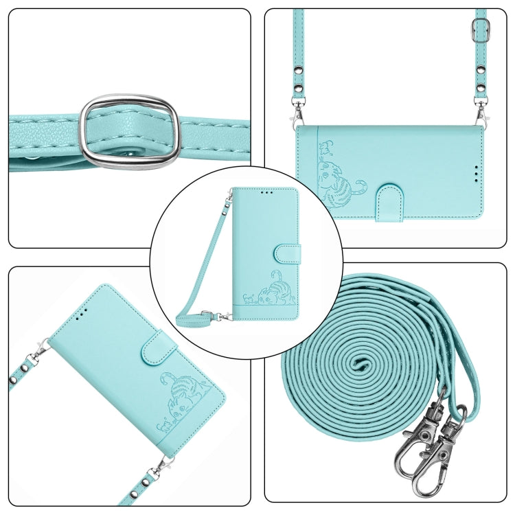 For Google Pixel 9 / 9 Pro Cat Rat Embossed Pattern RFID Leather Phone Case with Lanyard(Mint Green) - Google Cases by PMC Jewellery | Online Shopping South Africa | PMC Jewellery | Buy Now Pay Later Mobicred