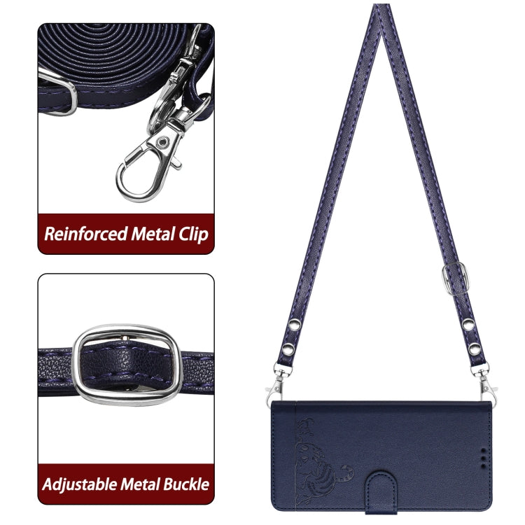 For Google Pixel 9 / 9 Pro Cat Rat Embossed Pattern RFID Leather Phone Case with Lanyard(Blue) - Google Cases by PMC TechLife | Online Shopping South Africa | PMC TechLife | Buy Now Pay Later Mobicred