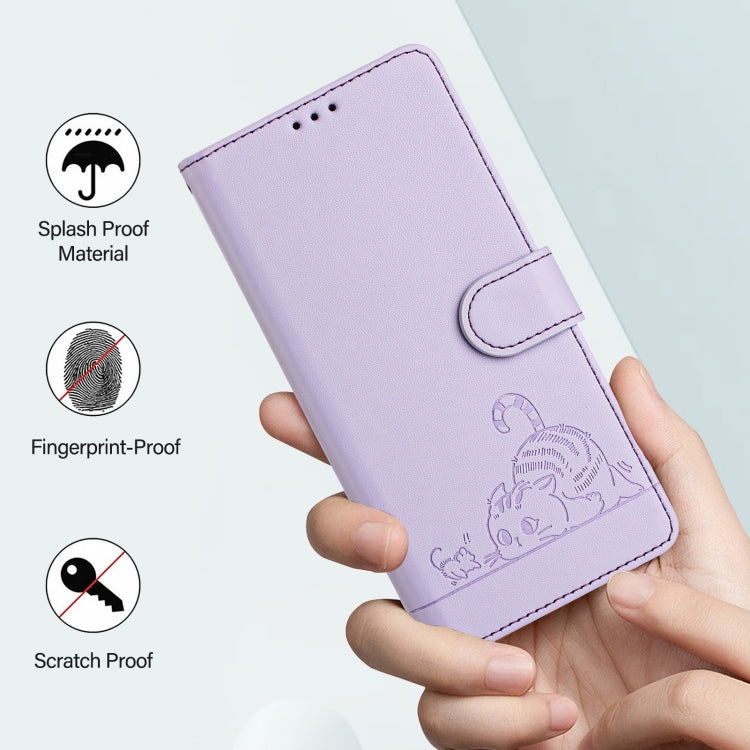 For Google Pixel 9 / 9 Pro Cat Rat Embossed Pattern RFID Leather Phone Case with Lanyard(Purple) - Google Cases by PMC Jewellery | Online Shopping South Africa | PMC Jewellery | Buy Now Pay Later Mobicred