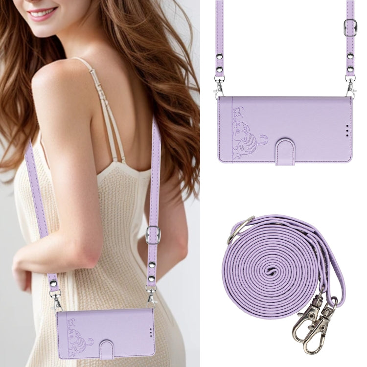 For Google Pixel 9 / 9 Pro Cat Rat Embossed Pattern RFID Leather Phone Case with Lanyard(Purple) - Google Cases by PMC Jewellery | Online Shopping South Africa | PMC Jewellery | Buy Now Pay Later Mobicred