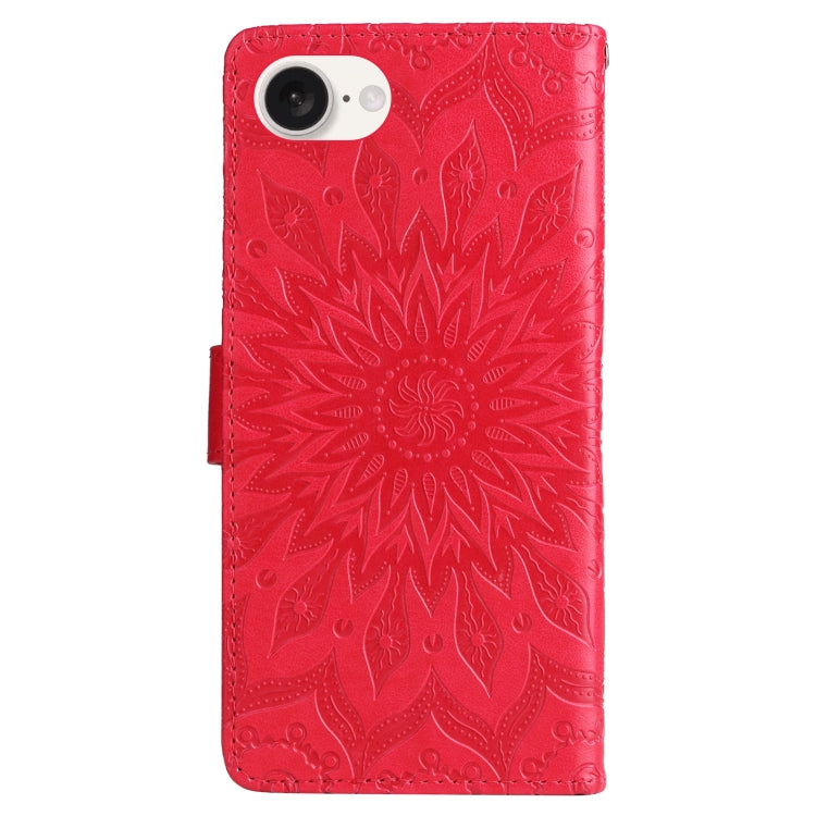 For iPhone SE 2024 Embossed Sunflower Pattern Flip Leather Phone Case(Red) - More iPhone Cases by PMC Jewellery | Online Shopping South Africa | PMC Jewellery | Buy Now Pay Later Mobicred