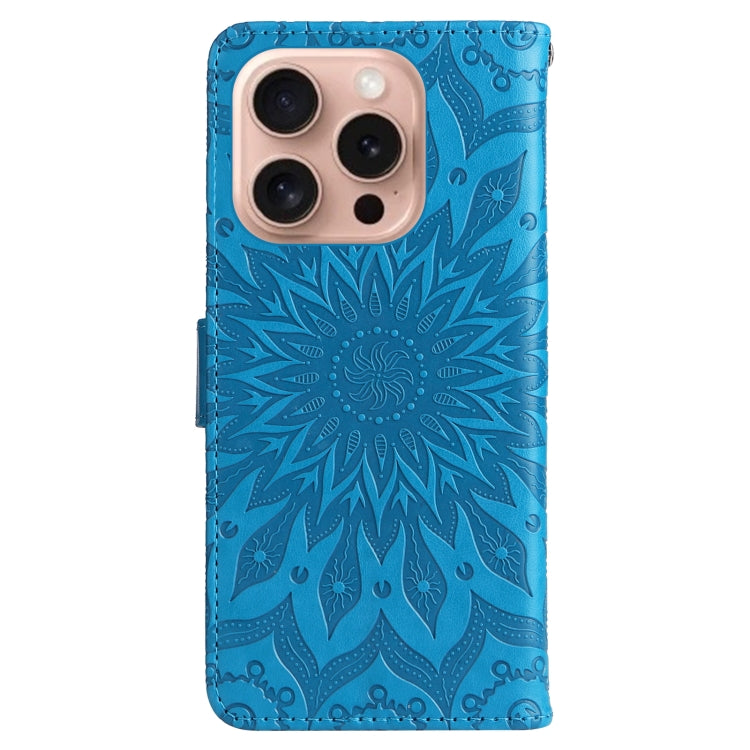 For iPhone 16 Pro Embossed Sunflower Pattern Flip Leather Phone Case(Blue) - iPhone 16 Pro Cases by PMC Jewellery | Online Shopping South Africa | PMC Jewellery | Buy Now Pay Later Mobicred