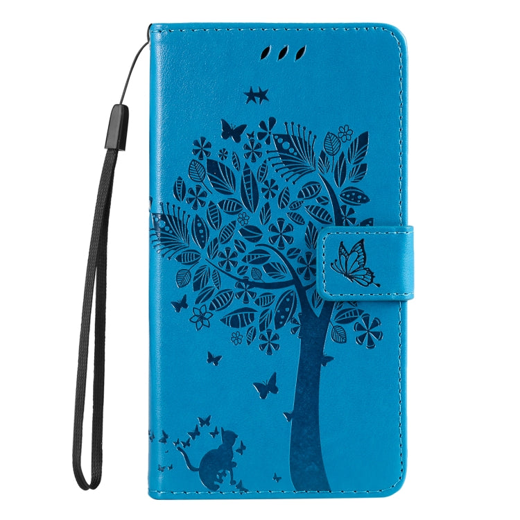 For iPhone 16 Pro Tree & Cat Embossed Pattern Flip Leather Phone Case(Blue) - iPhone 16 Pro Cases by PMC TechLife | Online Shopping South Africa | PMC TechLife | Buy Now Pay Later Mobicred