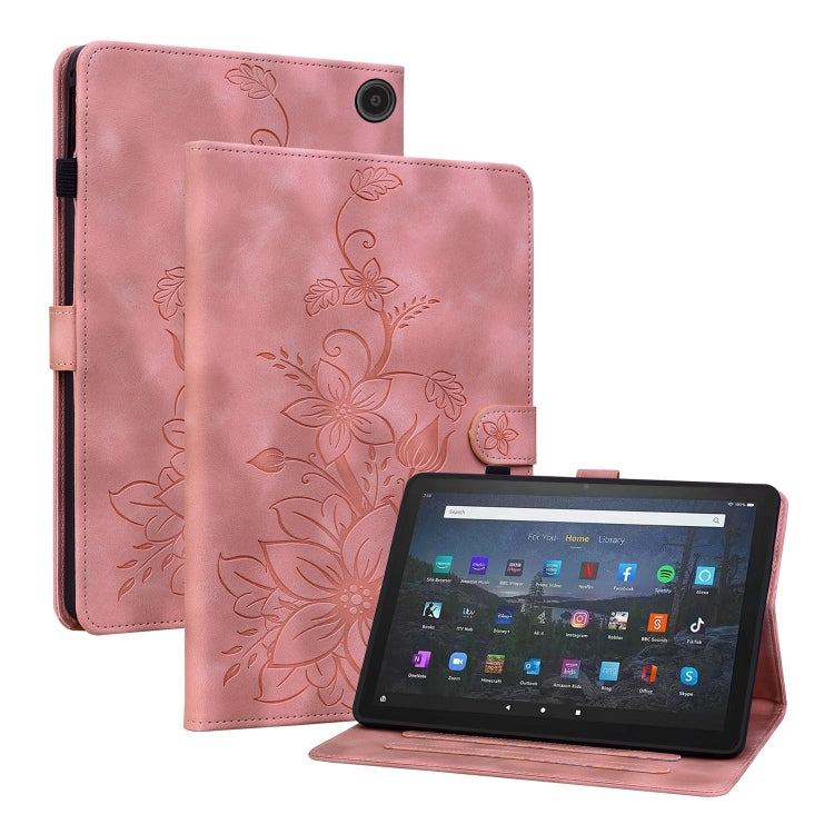 For Amazon Fire Max 11 Lily Embossed Leather Tablet Case(Pink) - Amazon by PMC TechLife | Online Shopping South Africa | PMC TechLife | Buy Now Pay Later Mobicred