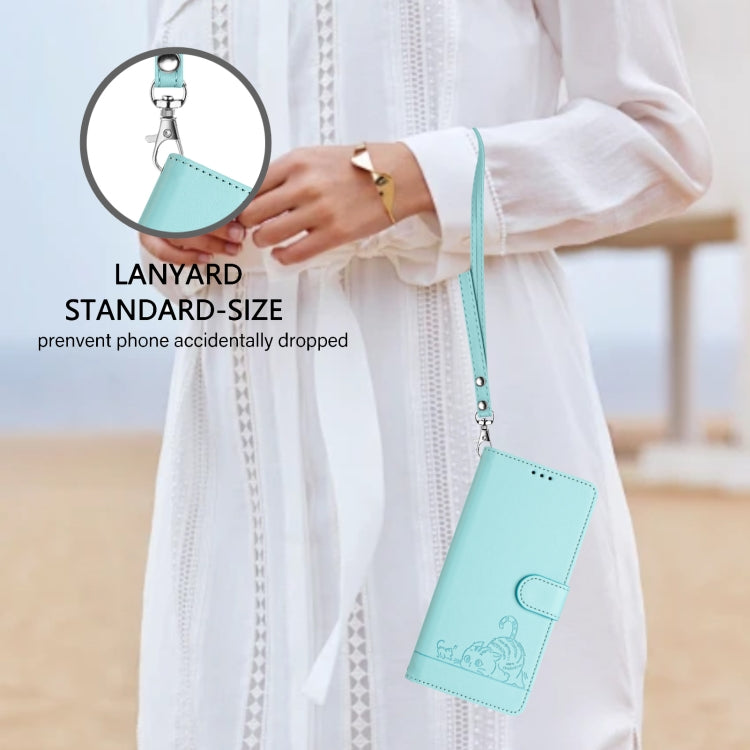 For Huawei Pura 70 Cat Rat Embossed Pattern RFID Leather Phone Case with Lanyard(Mint Green) - Huawei Cases by PMC Jewellery | Online Shopping South Africa | PMC Jewellery | Buy Now Pay Later Mobicred