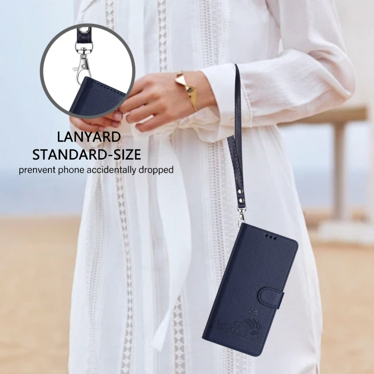 For Huawei Pura 70 Cat Rat Embossed Pattern RFID Leather Phone Case with Lanyard(Blue) - Huawei Cases by PMC Jewellery | Online Shopping South Africa | PMC Jewellery | Buy Now Pay Later Mobicred