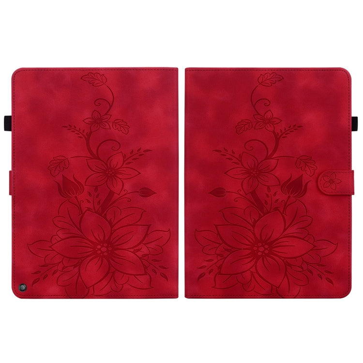 For Amazon Fire HD10 2019/2017 Lily Embossed Leather Smart Tablet Case(Red) - Amazon by PMC TechLife | Online Shopping South Africa | PMC TechLife | Buy Now Pay Later Mobicred