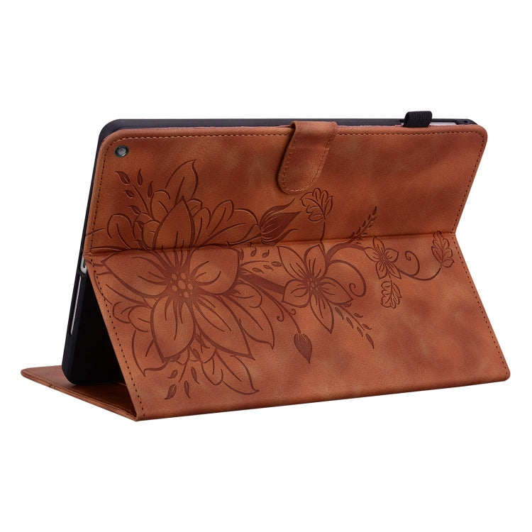 For Amazon Fire HD10 / HD10 Plus 2021 Lily Embossed Leather Smart Tablet Case(Brown) - Amazon by PMC TechLife | Online Shopping South Africa | PMC TechLife | Buy Now Pay Later Mobicred