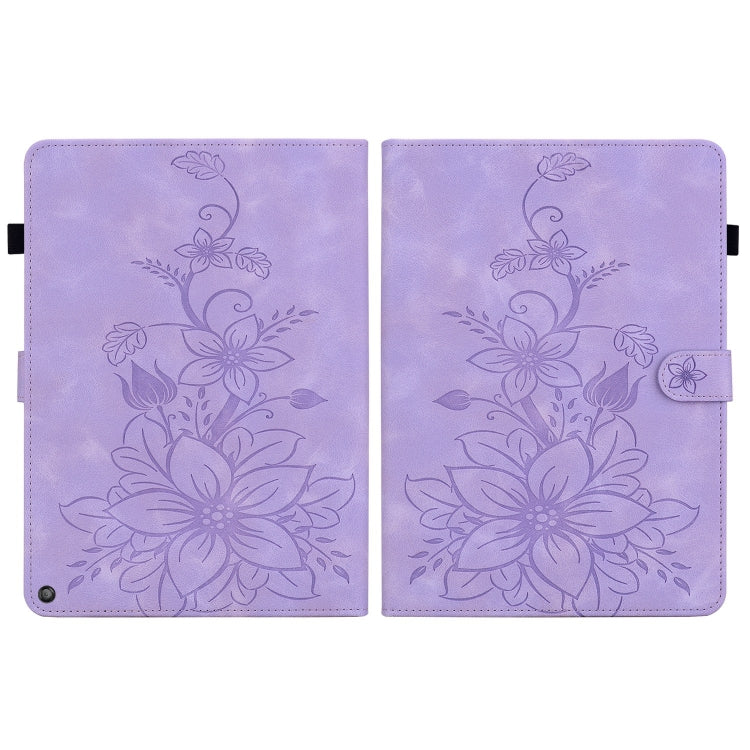 For Amazon Fire HD10 / HD10 Plus 2021 Lily Embossed Leather Smart Tablet Case(Purple) - Amazon by PMC TechLife | Online Shopping South Africa | PMC TechLife | Buy Now Pay Later Mobicred