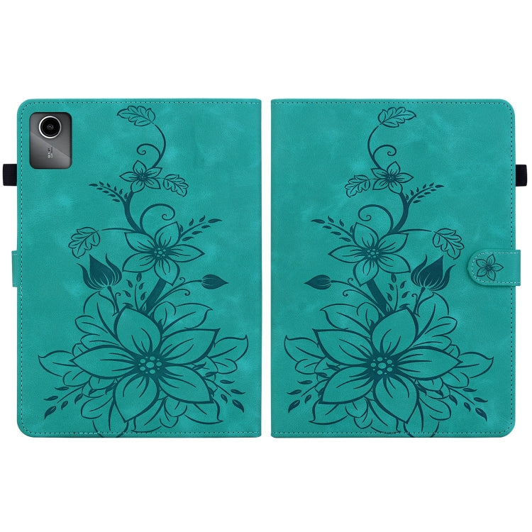 For Lenovo Tab M11/Xiaoxin Pad 11 2024 Lily Embossed Leather Tablet Case(Green) - free shipping - PMC Jewellery - Order now!
