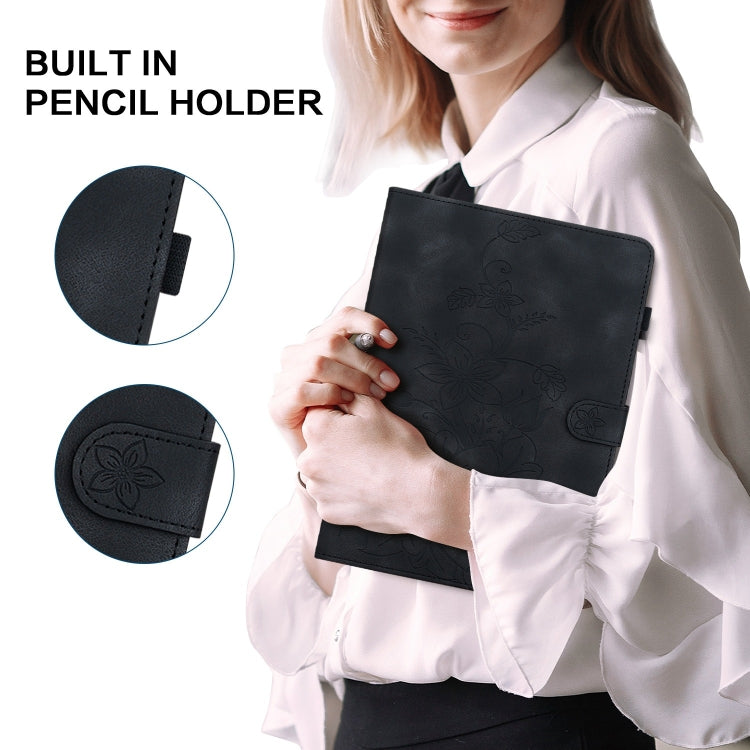 For Lenovo Tab M10 5G 2023 Lily Embossed Leather Tablet Case(Black) - Lenovo by PMC TechLife | Online Shopping South Africa | PMC TechLife | Buy Now Pay Later Mobicred