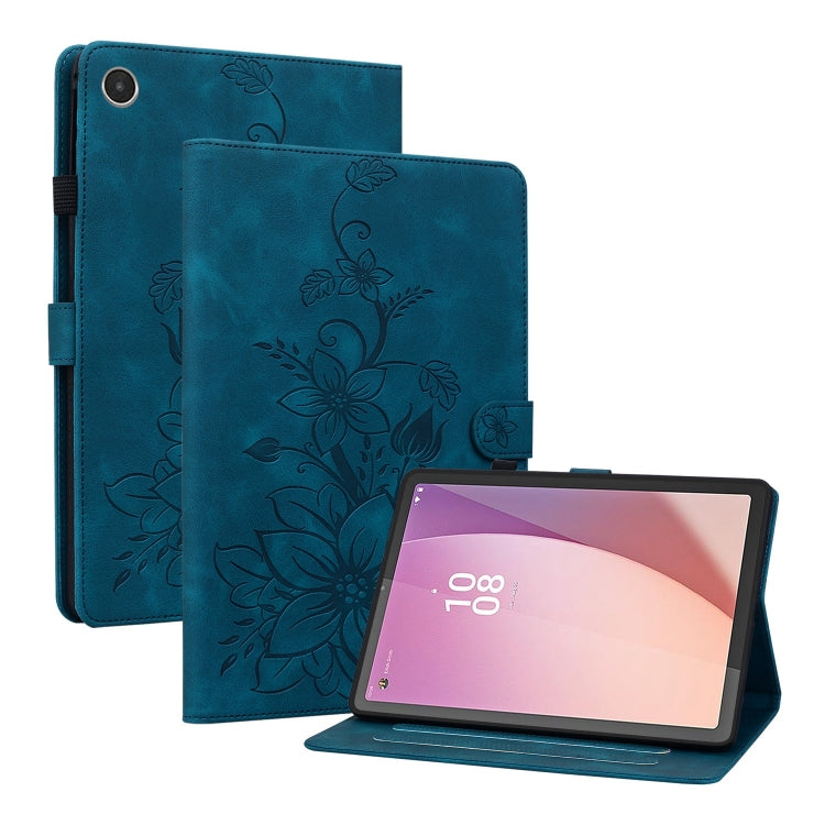 For Lenovo Tab M8 4th Gen TB300FU Lily Embossed Leather Tablet Case(Dark Blue) - Lenovo by PMC TechLife | Online Shopping South Africa | PMC TechLife | Buy Now Pay Later Mobicred