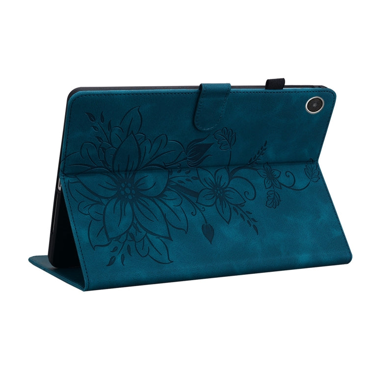 For Lenovo Tab M8 4th Gen TB300FU Lily Embossed Leather Tablet Case(Dark Blue) - Lenovo by PMC TechLife | Online Shopping South Africa | PMC TechLife | Buy Now Pay Later Mobicred