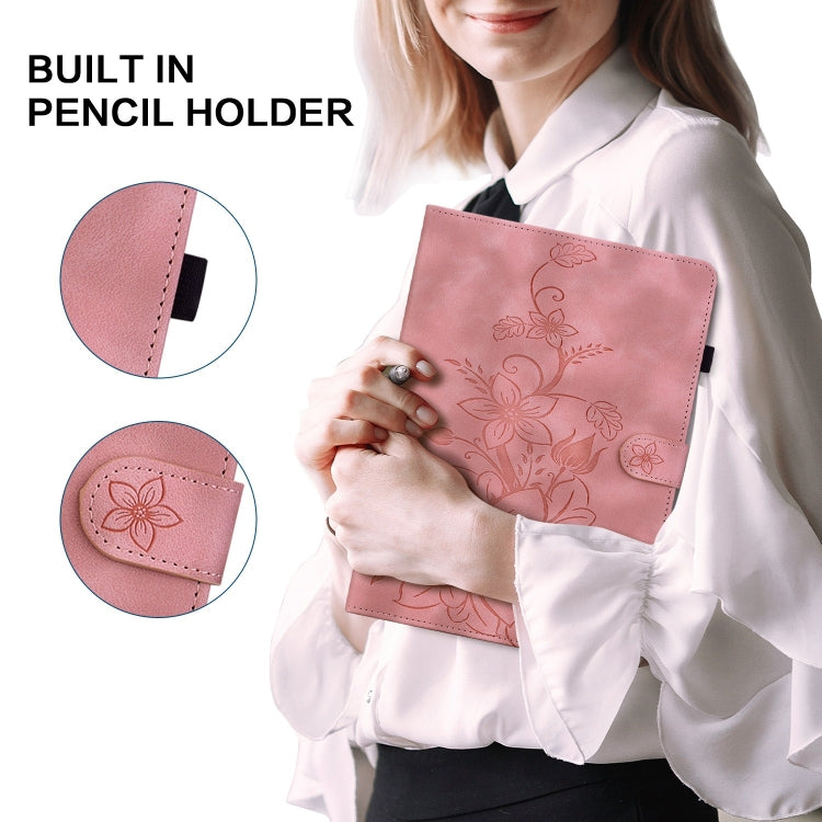 For Lenovo M10 Plus 10.3 Lily Embossed Leather Tablet Case(Pink) - Lenovo by PMC TechLife | Online Shopping South Africa | PMC TechLife | Buy Now Pay Later Mobicred