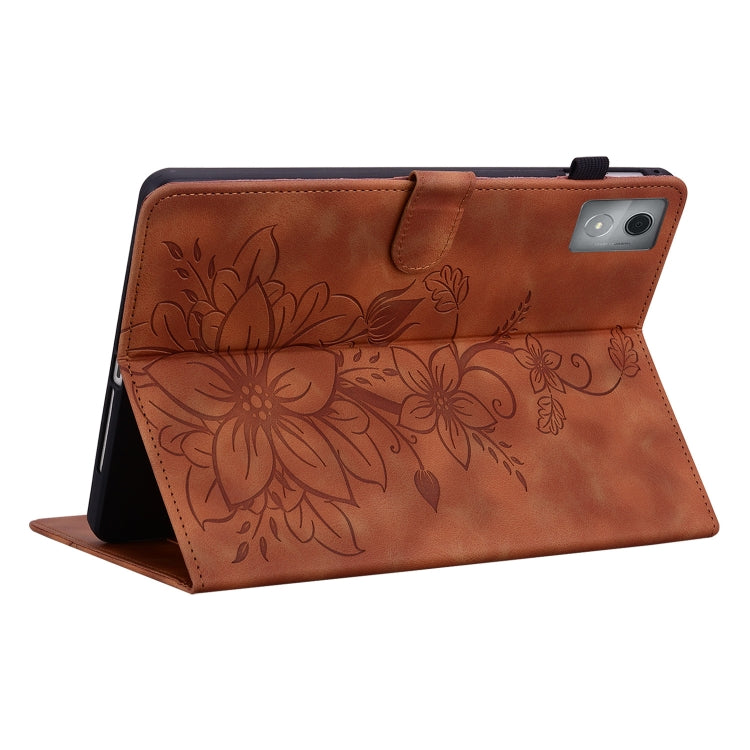 For Lenovo Tab K11 Plus Lily Embossed Leather Tablet Case(Brown) - Lenovo by PMC TechLife | Online Shopping South Africa | PMC TechLife | Buy Now Pay Later Mobicred