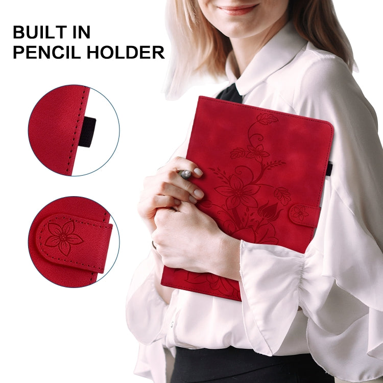 For Lenovo Tab K11 Plus Lily Embossed Leather Tablet Case(Red) - Lenovo by PMC TechLife | Online Shopping South Africa | PMC TechLife | Buy Now Pay Later Mobicred