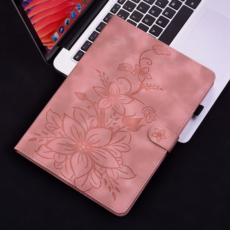 For Samsung Galaxy Tab S9 / S9 FE Lily Embossed Leather Tablet Case(Pink) - free shipping - PMC Jewellery - Order now!