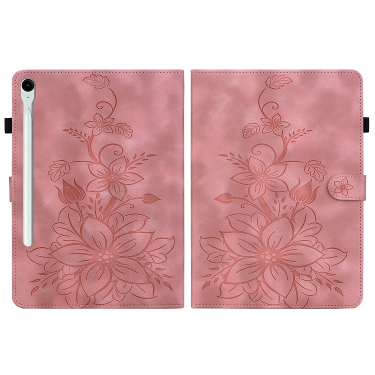 For Samsung Galaxy Tab S9 / S9 FE Lily Embossed Leather Tablet Case(Pink) - free shipping - PMC Jewellery - Order now!