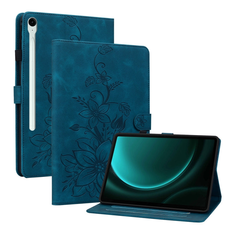 For Samsung Galaxy Tab S9 / S9 FE Lily Embossed Leather Tablet Case(Dark Blue) - Galaxy Tab S9 Cases by PMC Jewellery | Online Shopping South Africa | PMC Jewellery | Buy Now Pay Later Mobicred