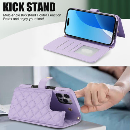 For iPhone 16 Pro Max Crossbody Multifunction Rhombic Leather Phone Case(Purple) - iPhone 16 Pro Max Cases by PMC Jewellery | Online Shopping South Africa | PMC Jewellery | Buy Now Pay Later Mobicred