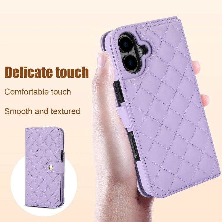 For iPhone 16 Plus Crossbody Multifunction Rhombic Leather Phone Case(Purple) - iPhone 16 Plus Cases by PMC Jewellery | Online Shopping South Africa | PMC Jewellery | Buy Now Pay Later Mobicred