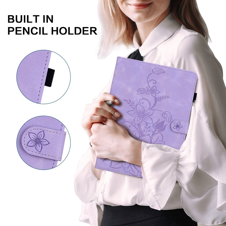 For Nokia T21 Lily Embossed Leather Tablet Case(Purple) - Nokia by PMC TechLife | Online Shopping South Africa | PMC TechLife | Buy Now Pay Later Mobicred