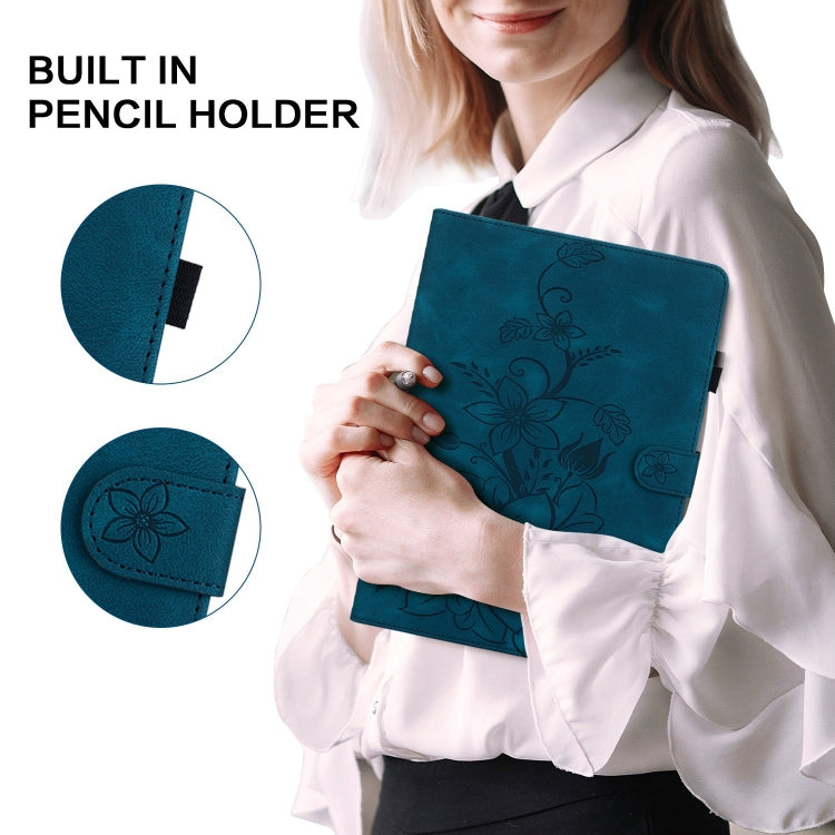 For Nokia T21 Lily Embossed Leather Tablet Case(Dark Blue) - Nokia by PMC TechLife | Online Shopping South Africa | PMC TechLife | Buy Now Pay Later Mobicred