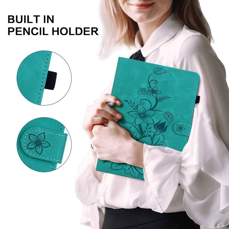 For Nokia T20 10.4 2021 Lily Embossed Leather Tablet Case(Green) - Nokia by PMC TechLife | Online Shopping South Africa | PMC TechLife | Buy Now Pay Later Mobicred