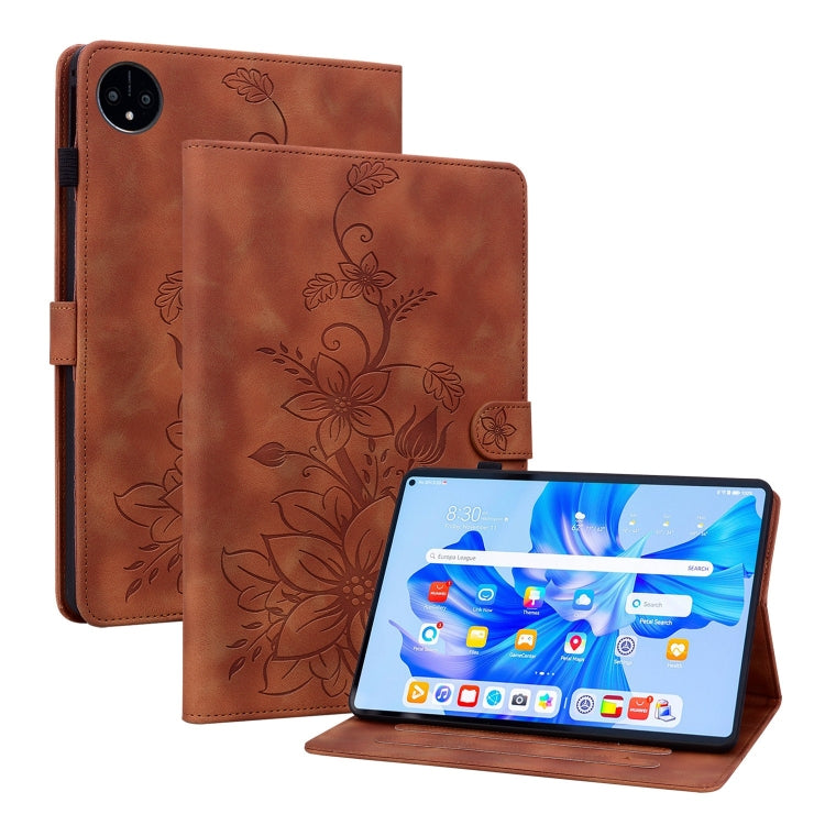 For Huawei MatePad Pro 11 2022 Lily Embossed Leather Tablet Case(Brown) - Huawei by PMC TechLife | Online Shopping South Africa | PMC TechLife | Buy Now Pay Later Mobicred
