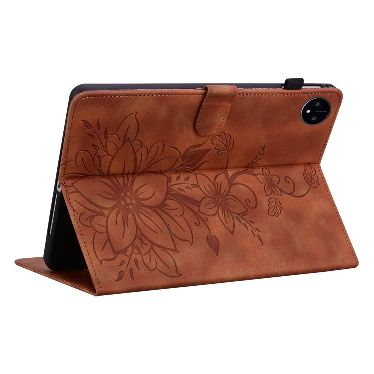 For Huawei MatePad Pro 11 2022 Lily Embossed Leather Tablet Case(Brown) - Huawei by PMC TechLife | Online Shopping South Africa | PMC TechLife | Buy Now Pay Later Mobicred