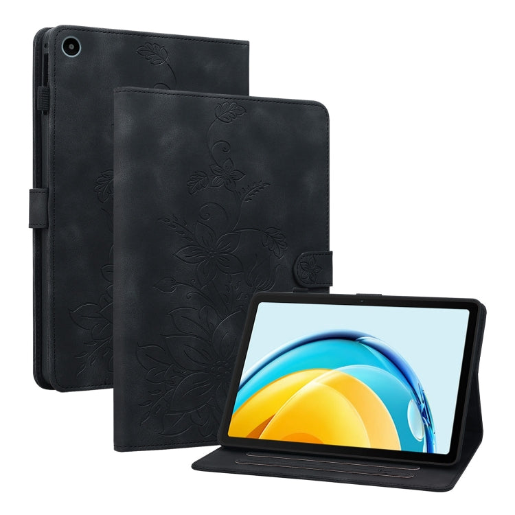 For Huawei MatePad SE 10.4 Lily Embossed Leather Tablet Case(Black) - Huawei by PMC TechLife | Online Shopping South Africa | PMC TechLife | Buy Now Pay Later Mobicred