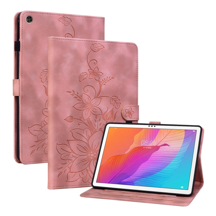 For Huawei MatePad T 10s / Enjoy Tablet 2 Lily Embossed Leather Tablet Case(Pink) - Huawei by PMC TechLife | Online Shopping South Africa | PMC TechLife | Buy Now Pay Later Mobicred