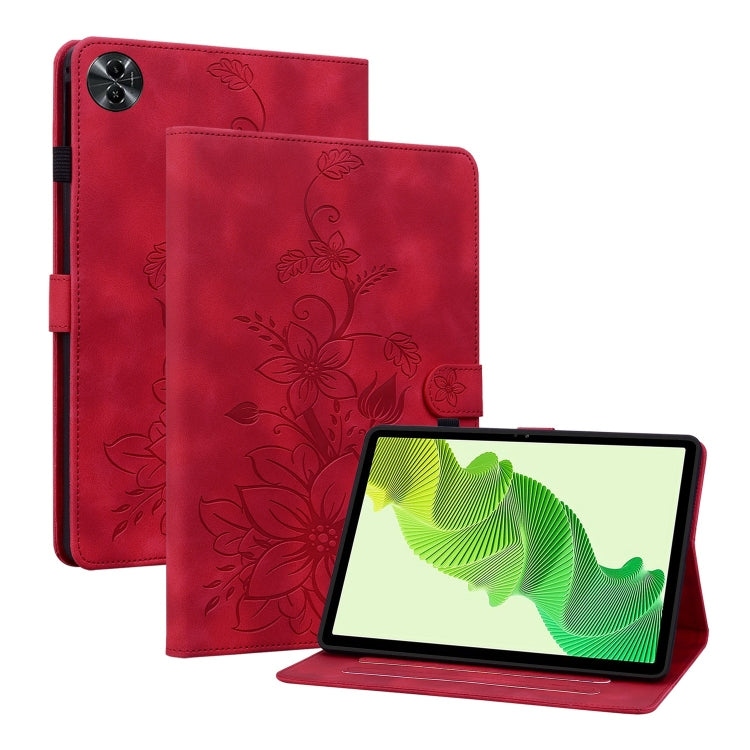 For Realme Pad 2 11.5 Lily Embossed Leather Tablet Case(Red) - Realme by PMC TechLife | Online Shopping South Africa | PMC TechLife | Buy Now Pay Later Mobicred