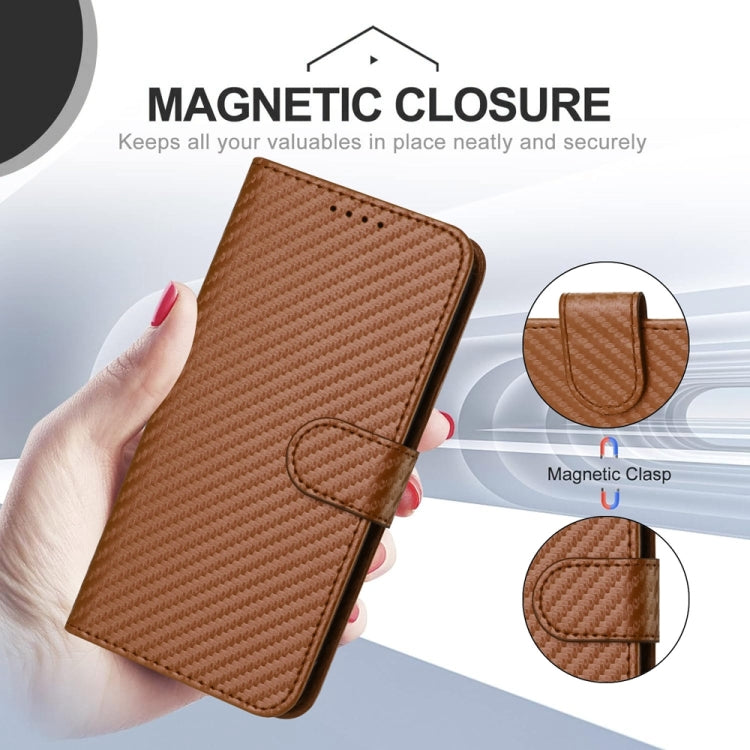 For Huawei Pura 70 Pro / Pura 70 Ultra YX0070 Carbon Fiber Buckle Leather Phone Case with Lanyard(Coffee) - Huawei Cases by PMC Jewellery | Online Shopping South Africa | PMC Jewellery | Buy Now Pay Later Mobicred