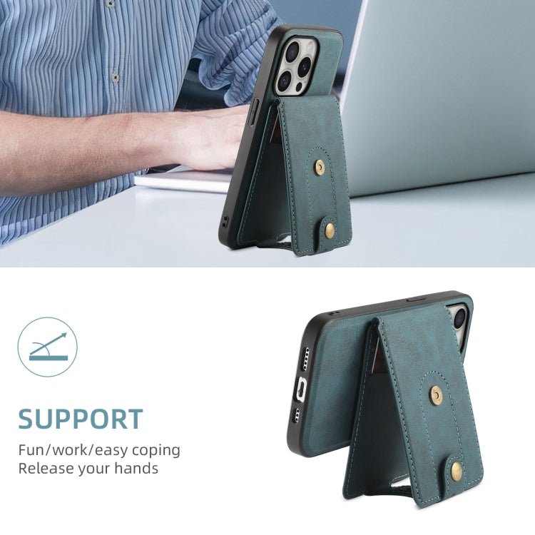 For iPhone 16 Pro Max Denior D14 NK Retro Pattern MagSafe Magnetic Card Holder Leather Phone Case(Blue) - free shipping - PMC TechLife - Order now!