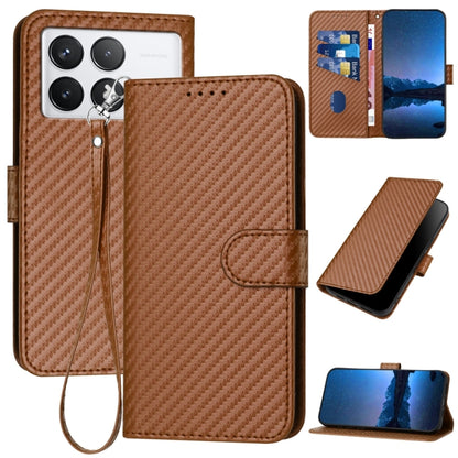 For Xiaomi Redmi K70 / K70 Pro YX0070 Carbon Fiber Buckle Leather Phone Case with Lanyard(Coffee) - K70 Cases by PMC Jewellery | Online Shopping South Africa | PMC Jewellery | Buy Now Pay Later Mobicred